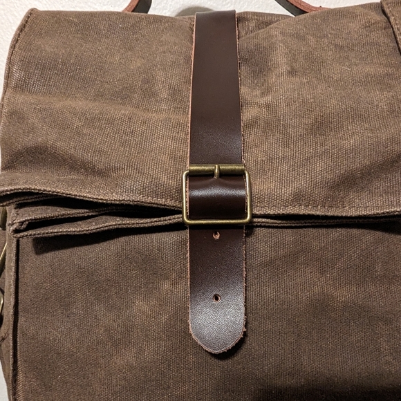 ASEBBO Insulated Lunch Bag 10L Waxed Canvas and Leather Cool Crossbody Bag - Picture 3 of 15